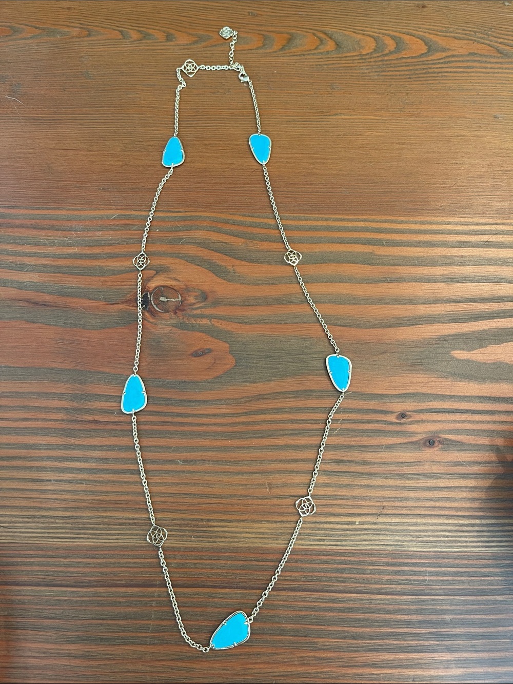 Kendra Scott Blue Teardrop Station Necklace - Silver Chain